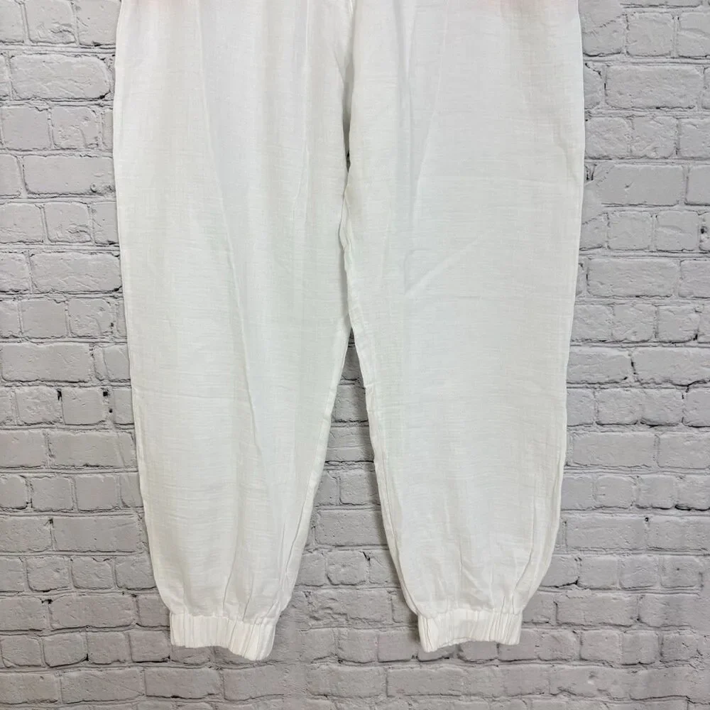 Hanro Women L White Relaxed Fit Jogger Pants Loungewear Sleepwear L Cotton Gauze